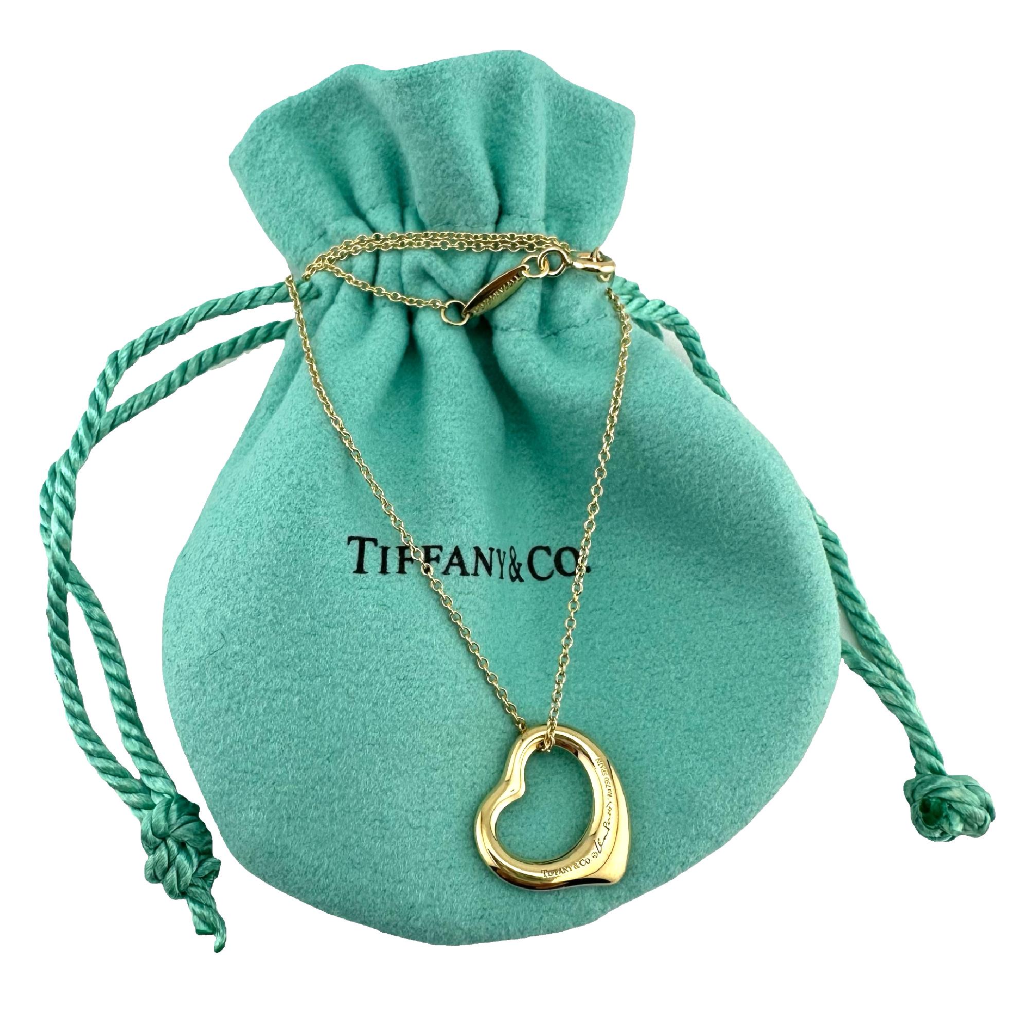 Women's Tiffany & Co Elsa Peretti Open Heart Pendant Necklace in 18k Yellow Gold 16' In For Sale