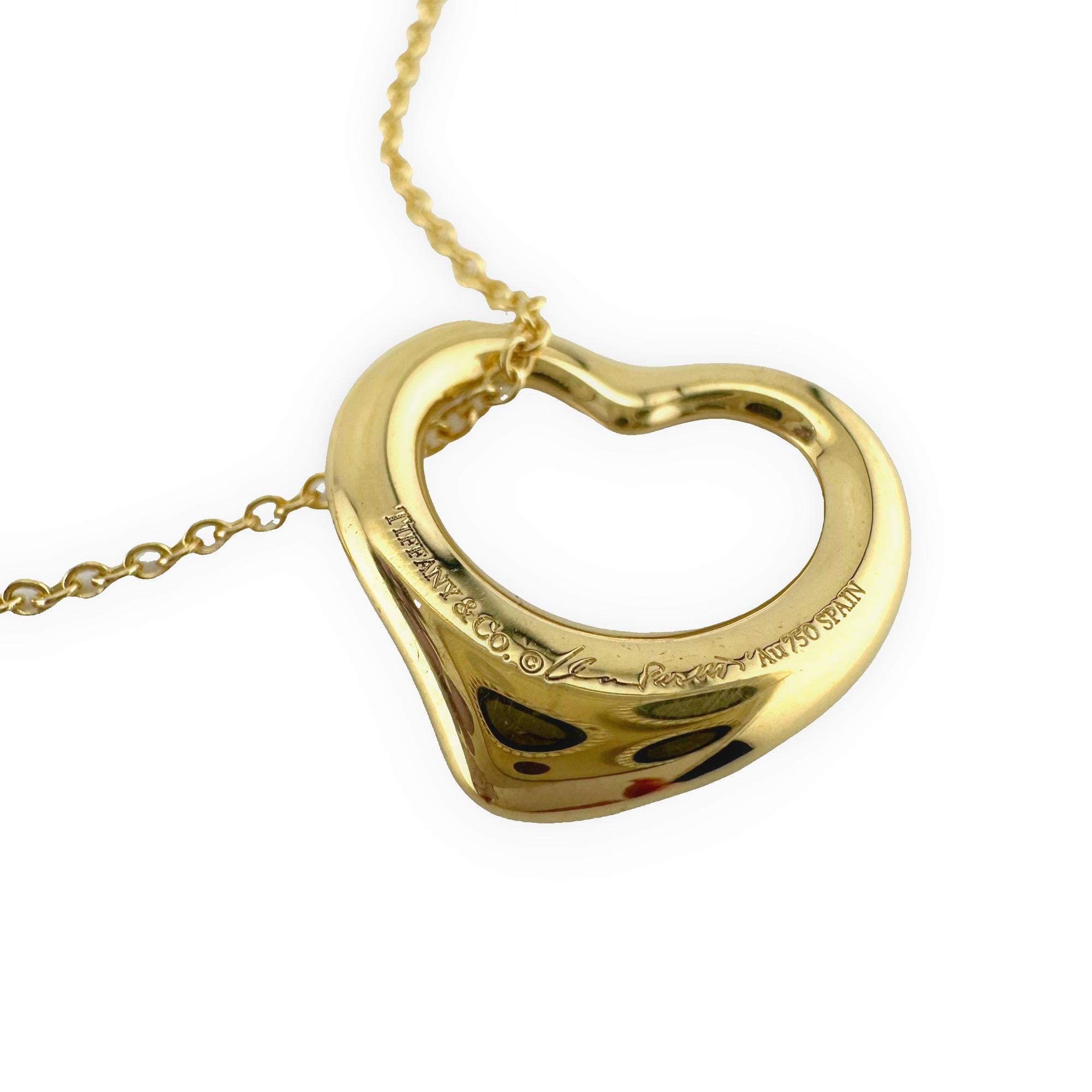 Tiffany & Co Elsa Peretti Open Heart Pendant Necklace in 18k Yellow Gold 16' In For Sale 1