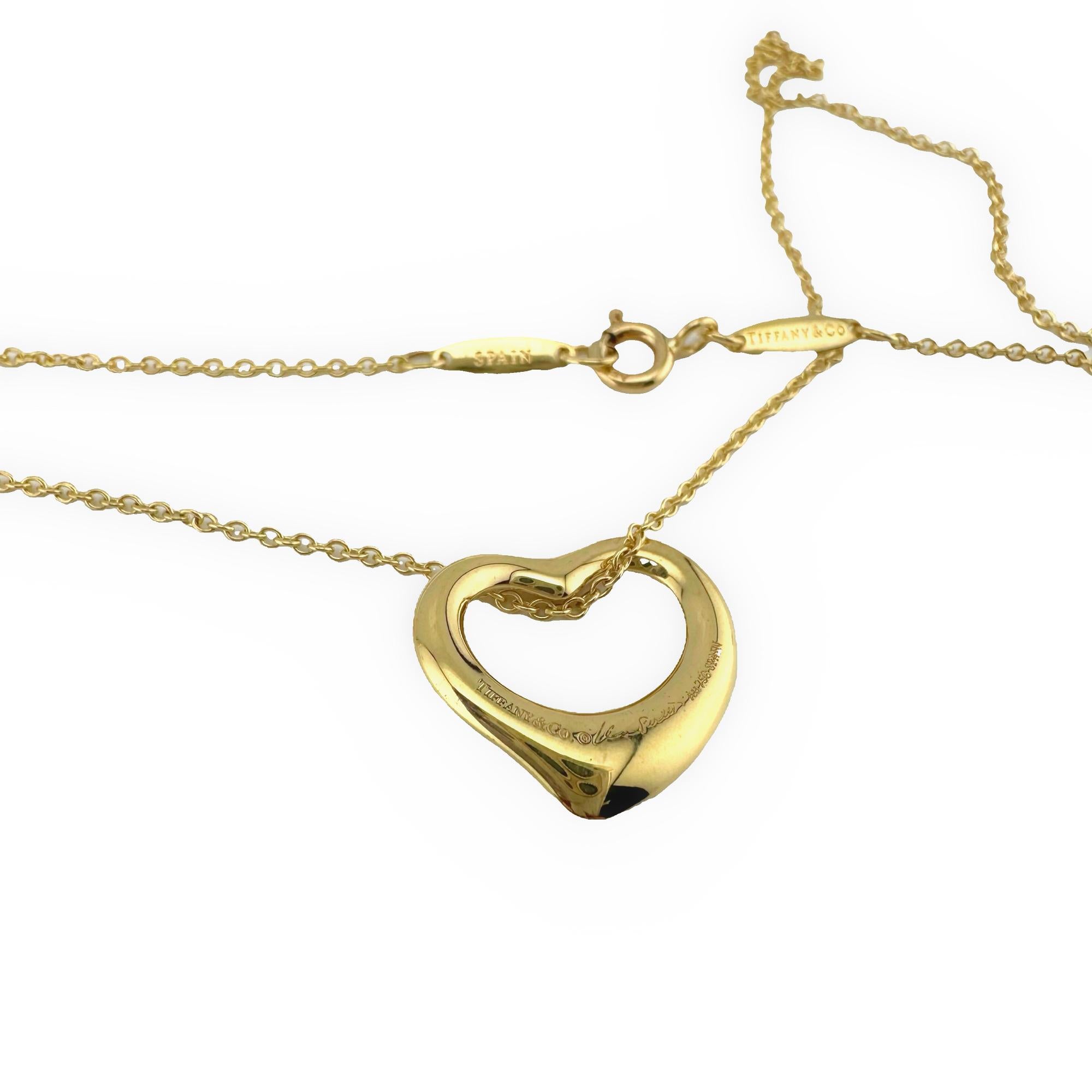 Tiffany & Co Elsa Peretti Open Heart Pendant Necklace in 18k Yellow Gold 16' In For Sale 3
