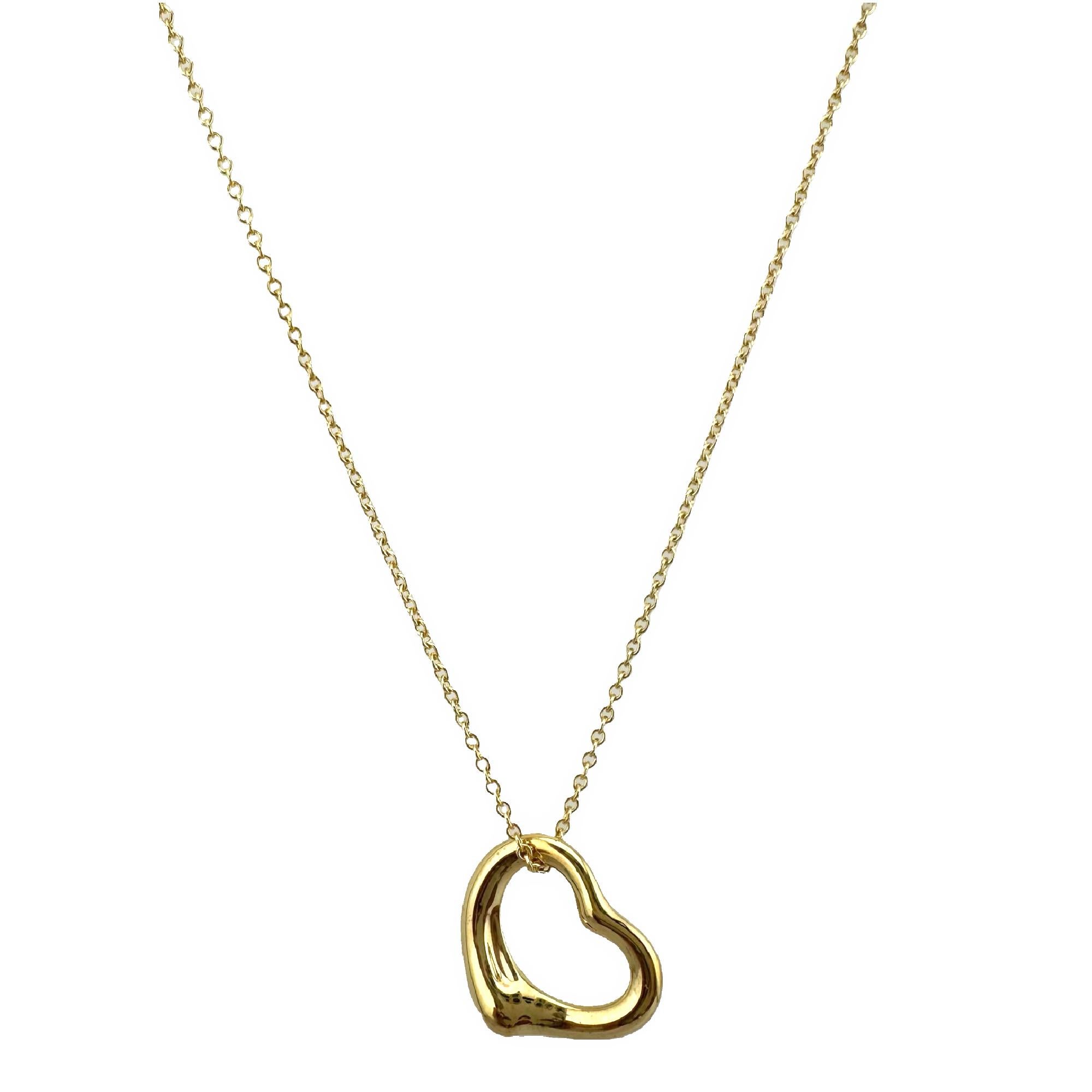 Tiffany & Co Elsa Peretti Open Heart Pendant Necklace in 18k Yellow Gold 16' In For Sale 4