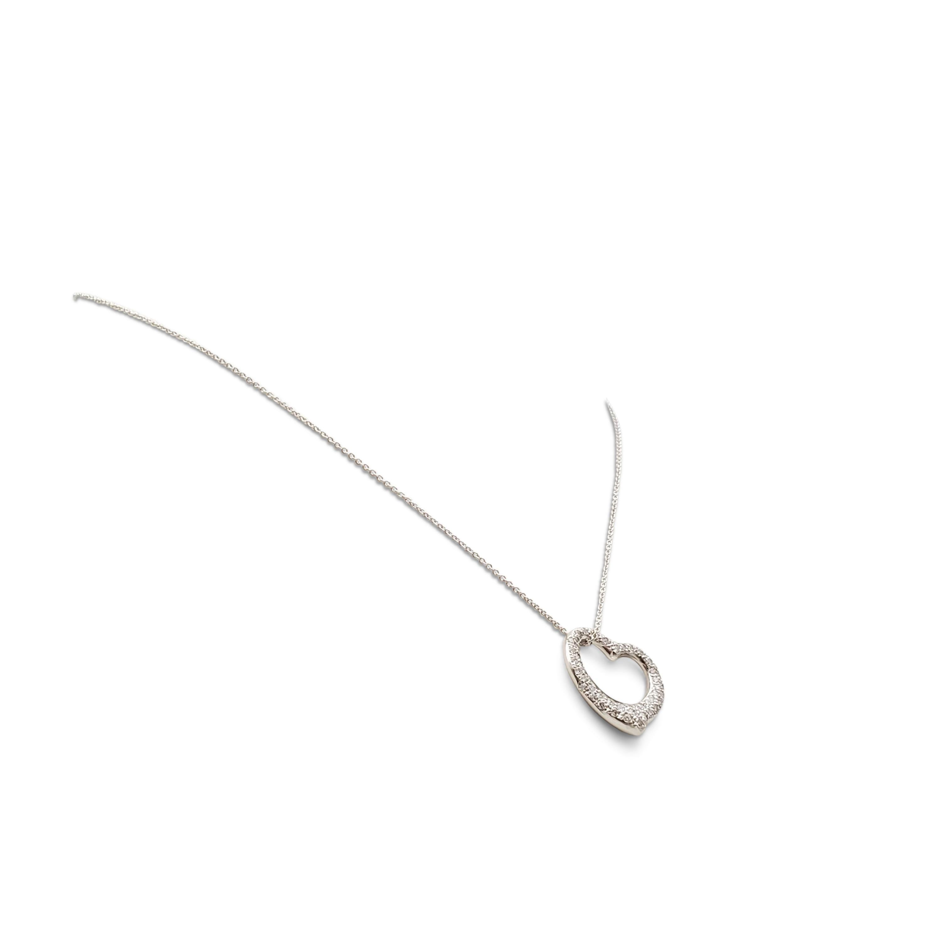 Round Cut Tiffany & Co. Elsa Peretti Open Heart Platinum Diamond Pendant Necklace