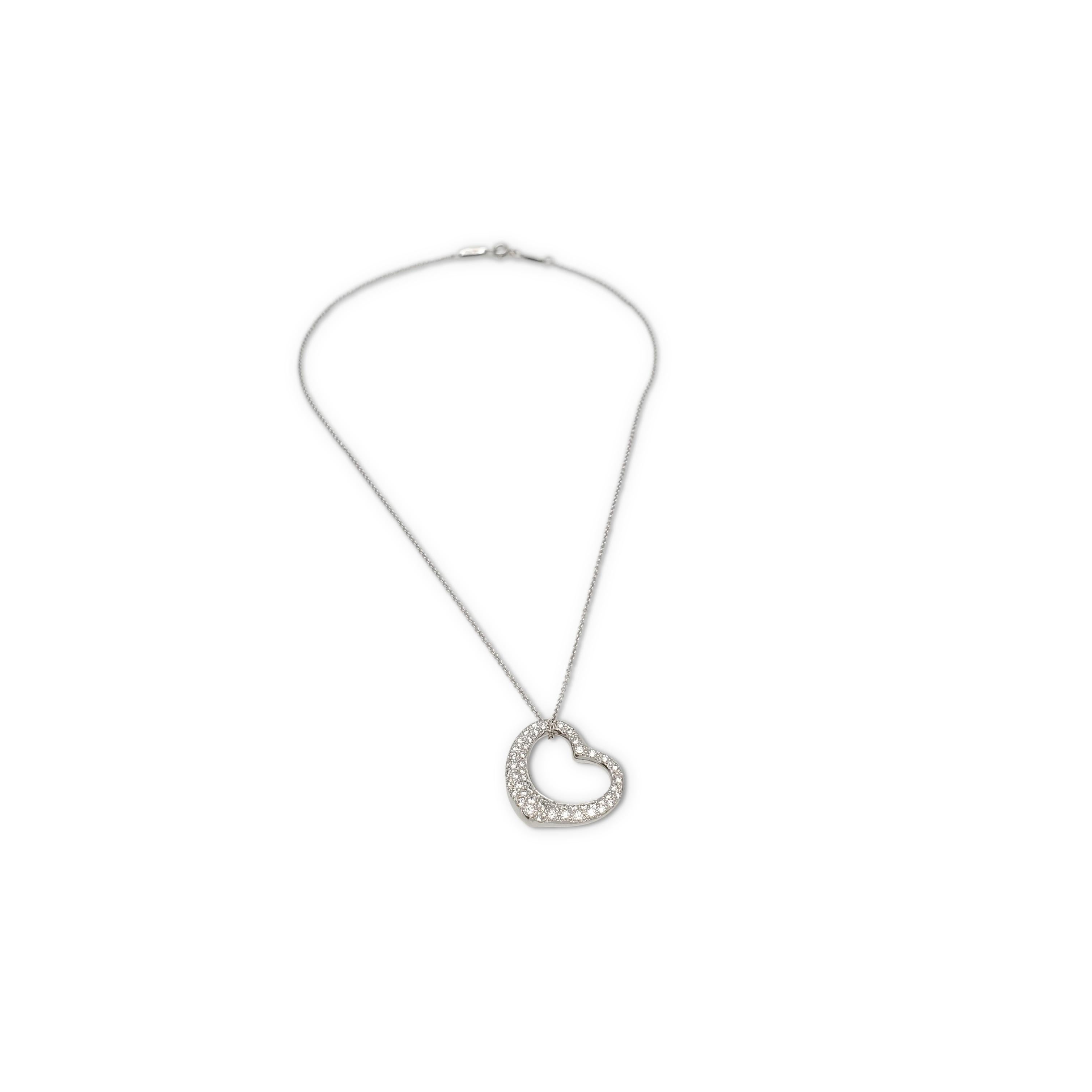 Tiffany & Co. Elsa Peretti Open Heart Platinum Diamond Pendant Necklace In Excellent Condition In New York, NY