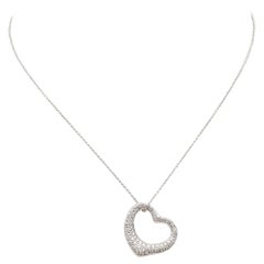 Tiffany & Co. Elsa Peretti Open Heart Platinum Diamond Pendant Necklace