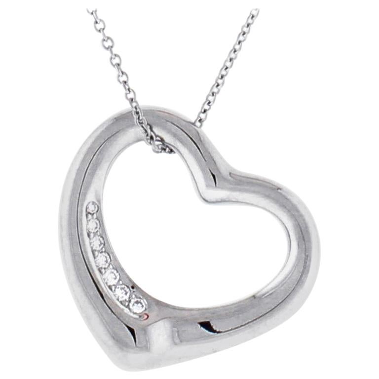 Tiffany & Co. Elsa Peretti Open Heart Platinum Pendant Necklace