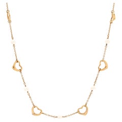 Tiffany & Co. Elsa Peretti Open Heart Station Necklace 18K Yellow Gold and Pearl