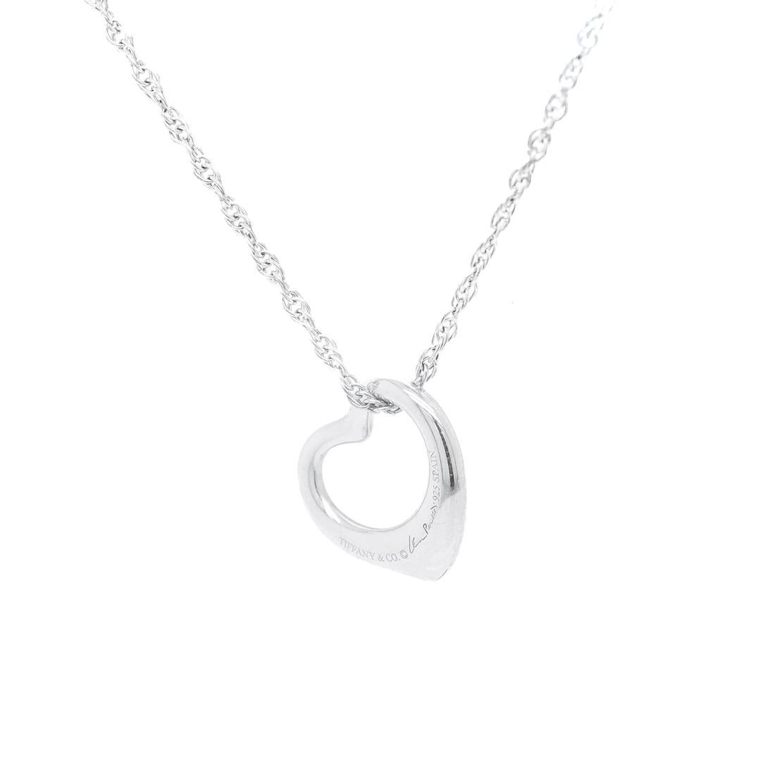 Modern Tiffany & Co Elsa Peretti Open Heart Sterling Silver Pendant for a Necklace For Sale