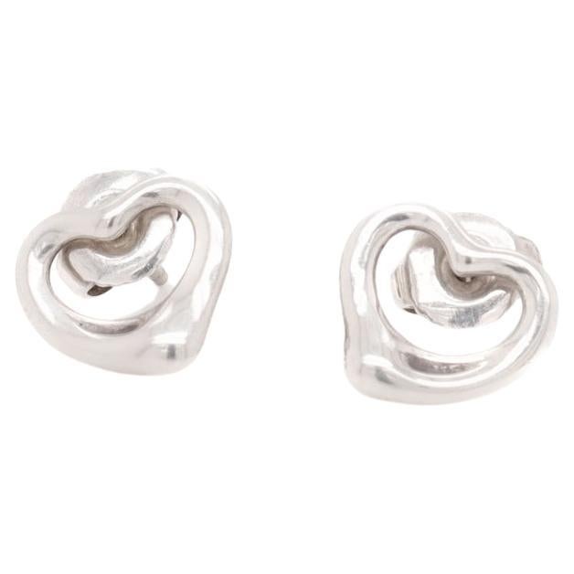 Tiffany & Co Elsa Peretti Open Heart Sterling Silver Stud Earrings For Sale