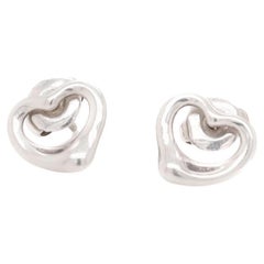 Antique Tiffany & Co Elsa Peretti Open Heart Sterling Silver Stud Earrings