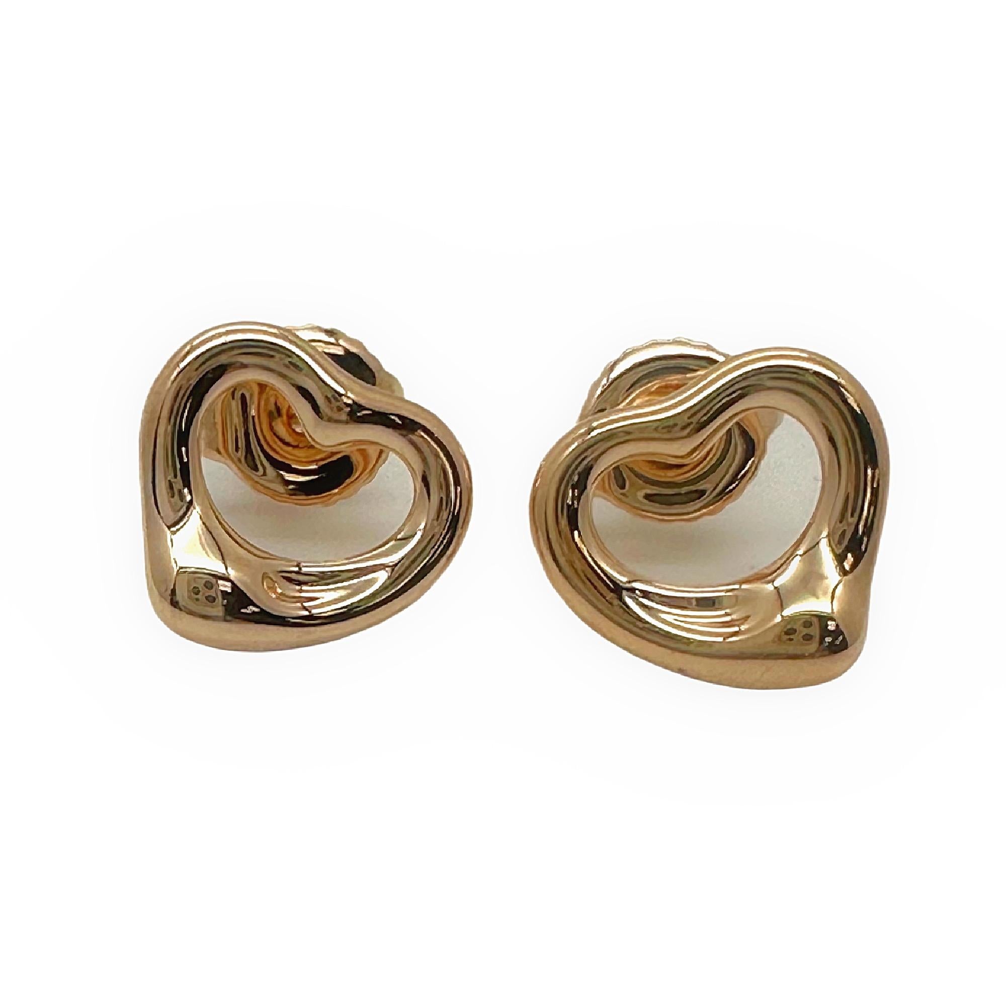 Women's Tiffany & Co. Elsa Peretti Open Heart Stud Earrings 18k Rose Gold 11 mm