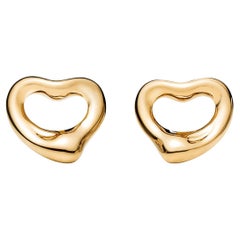 Tiffany & Co Elsa Peretti Open Heart Stud Earrings 18K Yellow Gold