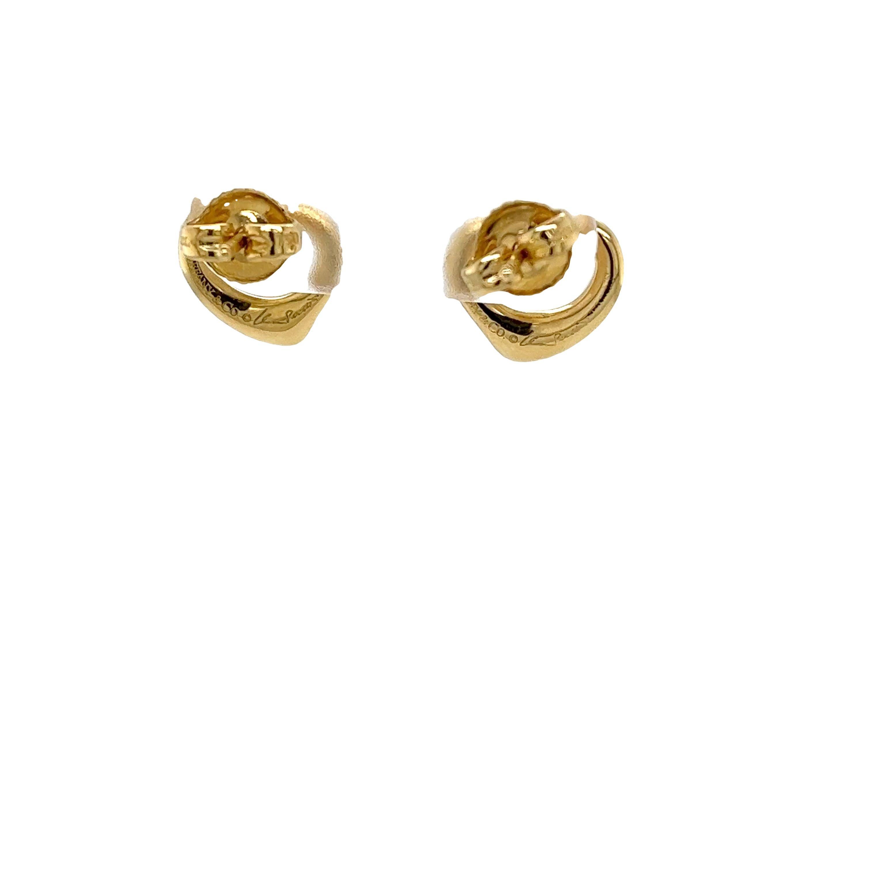 Tiffany & Co. Elsa Peretti open heart stud earrings set in 18ct Yellow Gold In Excellent Condition In London, GB