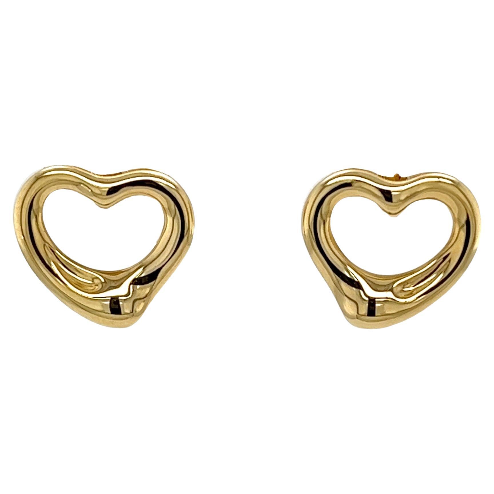 Tiffany & Co. Elsa Peretti open heart stud earrings set in 18ct Yellow Gold For Sale