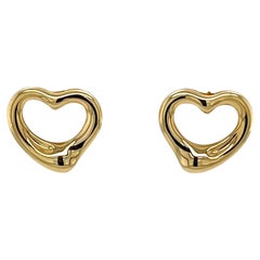 Used Tiffany & Co. Elsa Peretti open heart stud earrings set in 18ct Yellow Gold