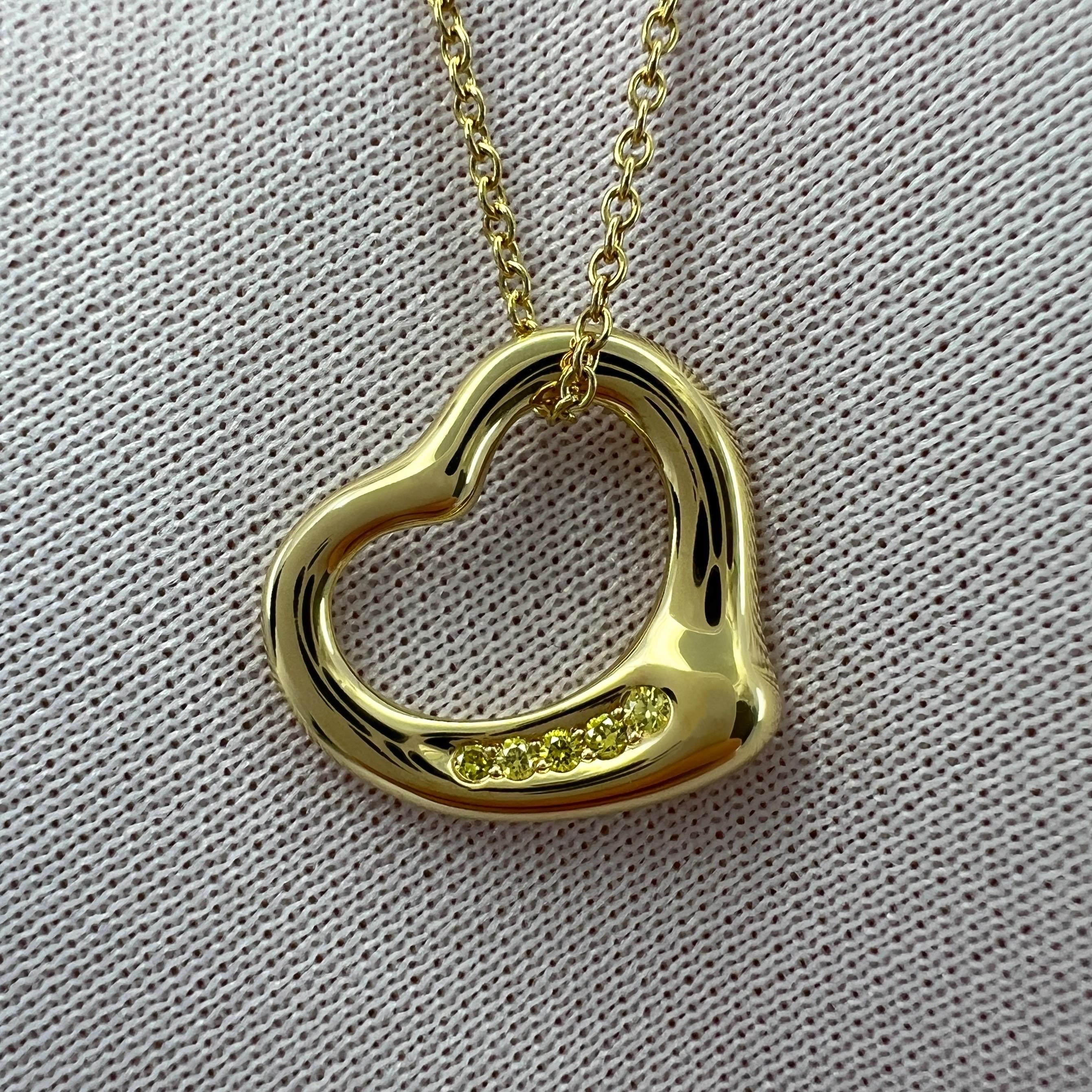 Round Cut Tiffany & Co. Elsa Peretti Open Heart Yellow Diamond 18k Gold Pendant Necklace For Sale