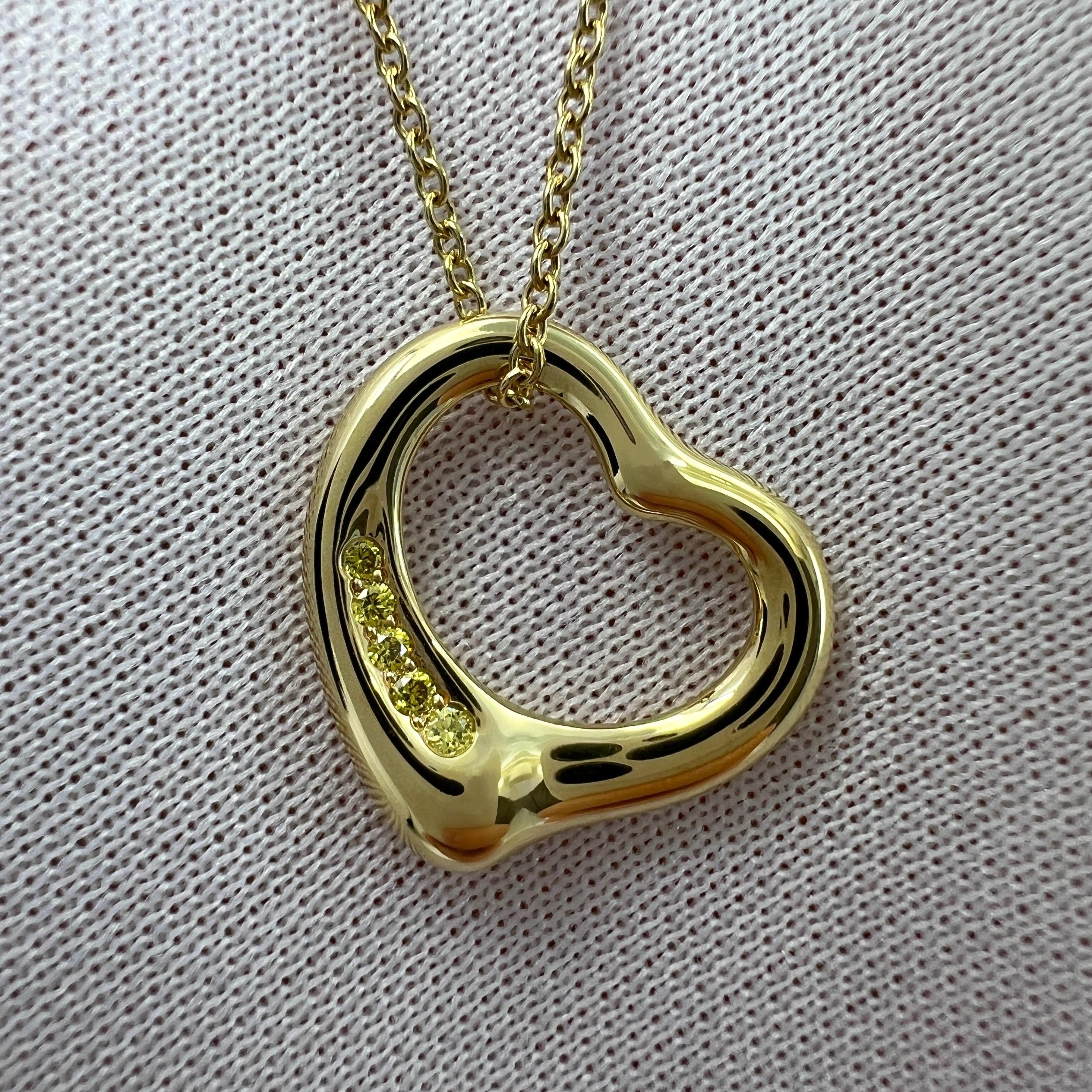 Tiffany & Co. Elsa Peretti, collier pendentif cœur ouvert en or 18 carats avec diamants jaunes Excellent état - En vente à Birmingham, GB