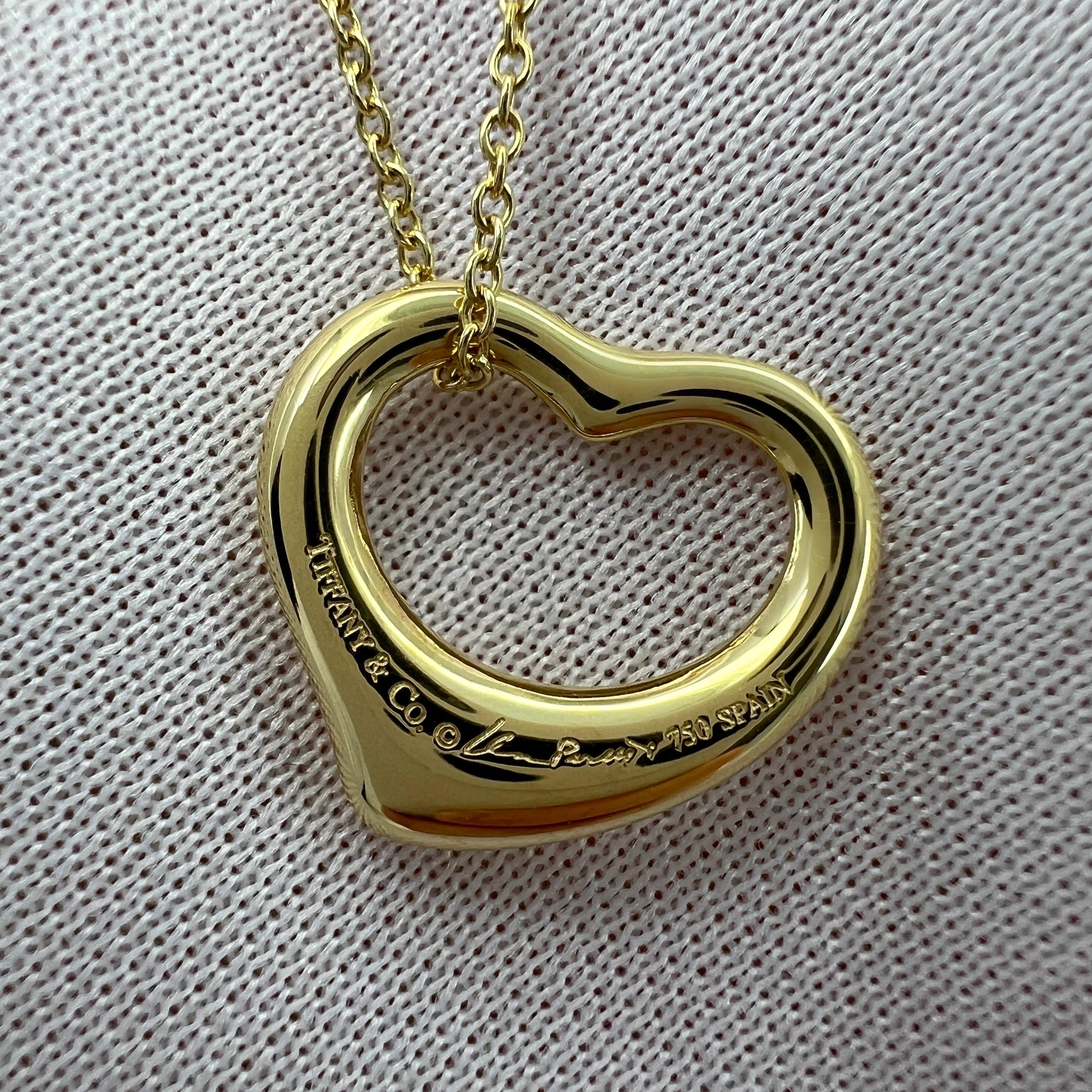 Women's Tiffany & Co. Elsa Peretti Open Heart Yellow Diamond 18k Gold Pendant Necklace For Sale