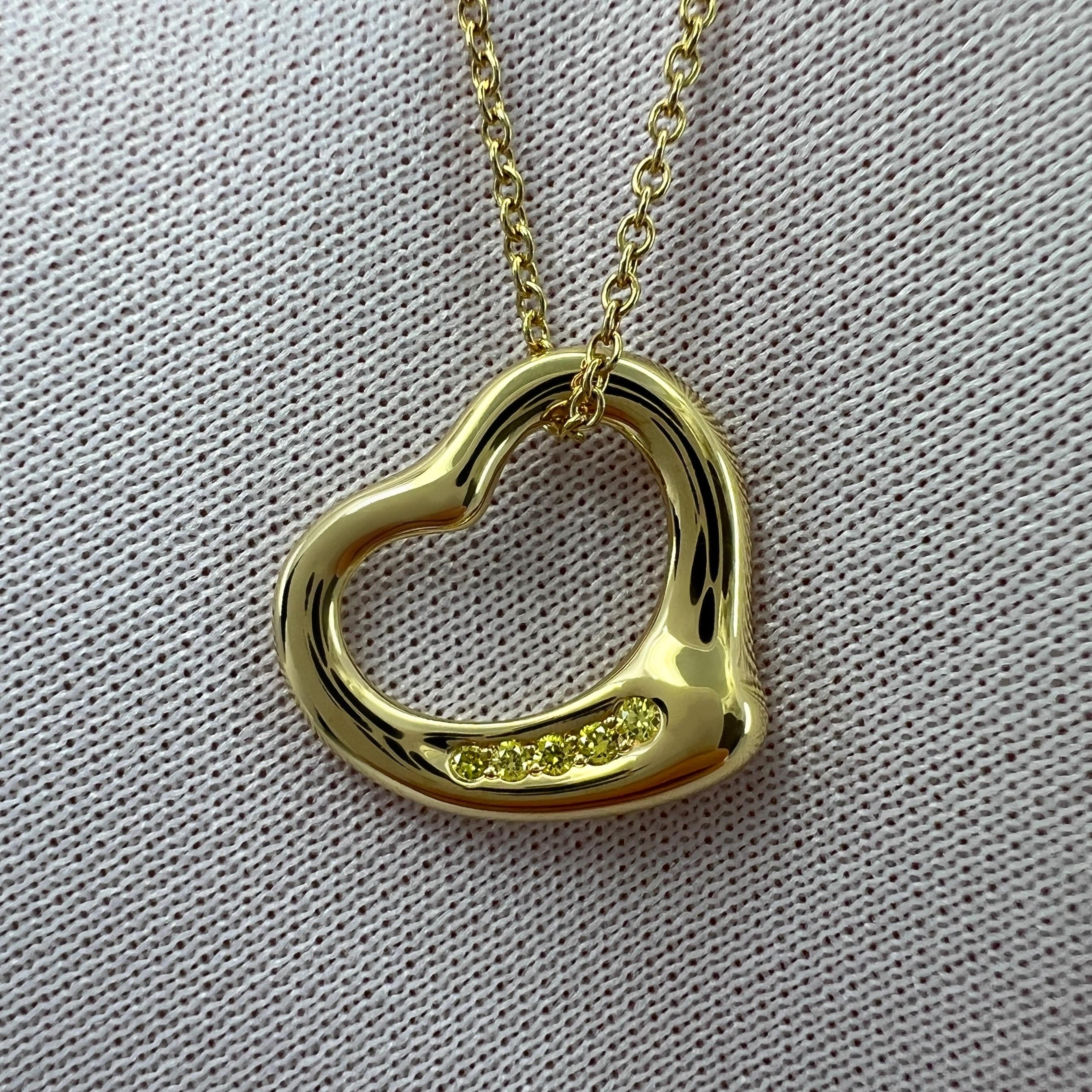 Tiffany & Co. Elsa Peretti Open Heart Yellow Diamond 18k Gold Pendant Necklace For Sale 1