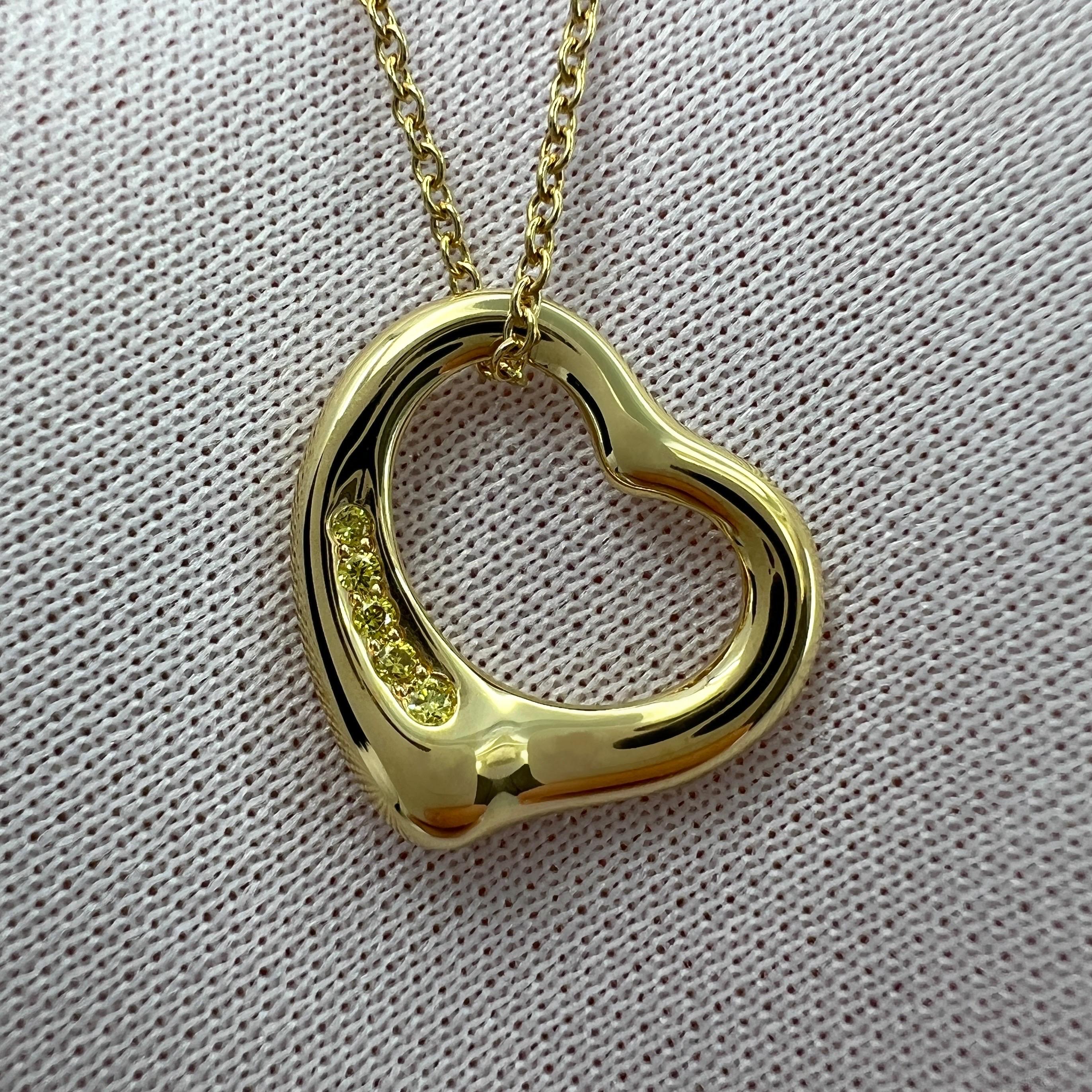 Tiffany & Co. Elsa Peretti Open Heart Yellow Diamond 18k Gold Pendant Necklace For Sale 3