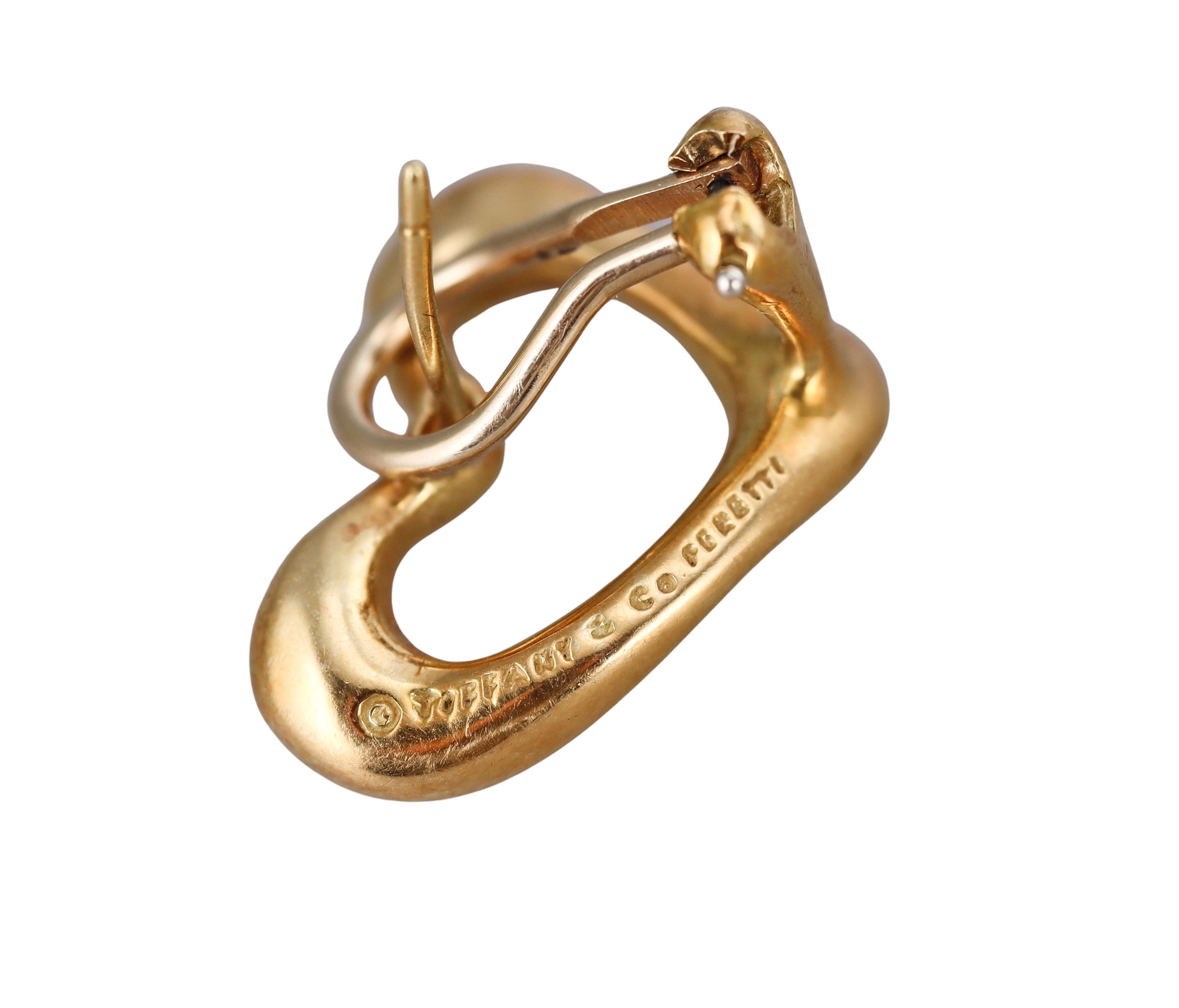 Women's Tiffany & Co Elsa Peretti Open Heart 18k Yellow Gold Earrings For Sale