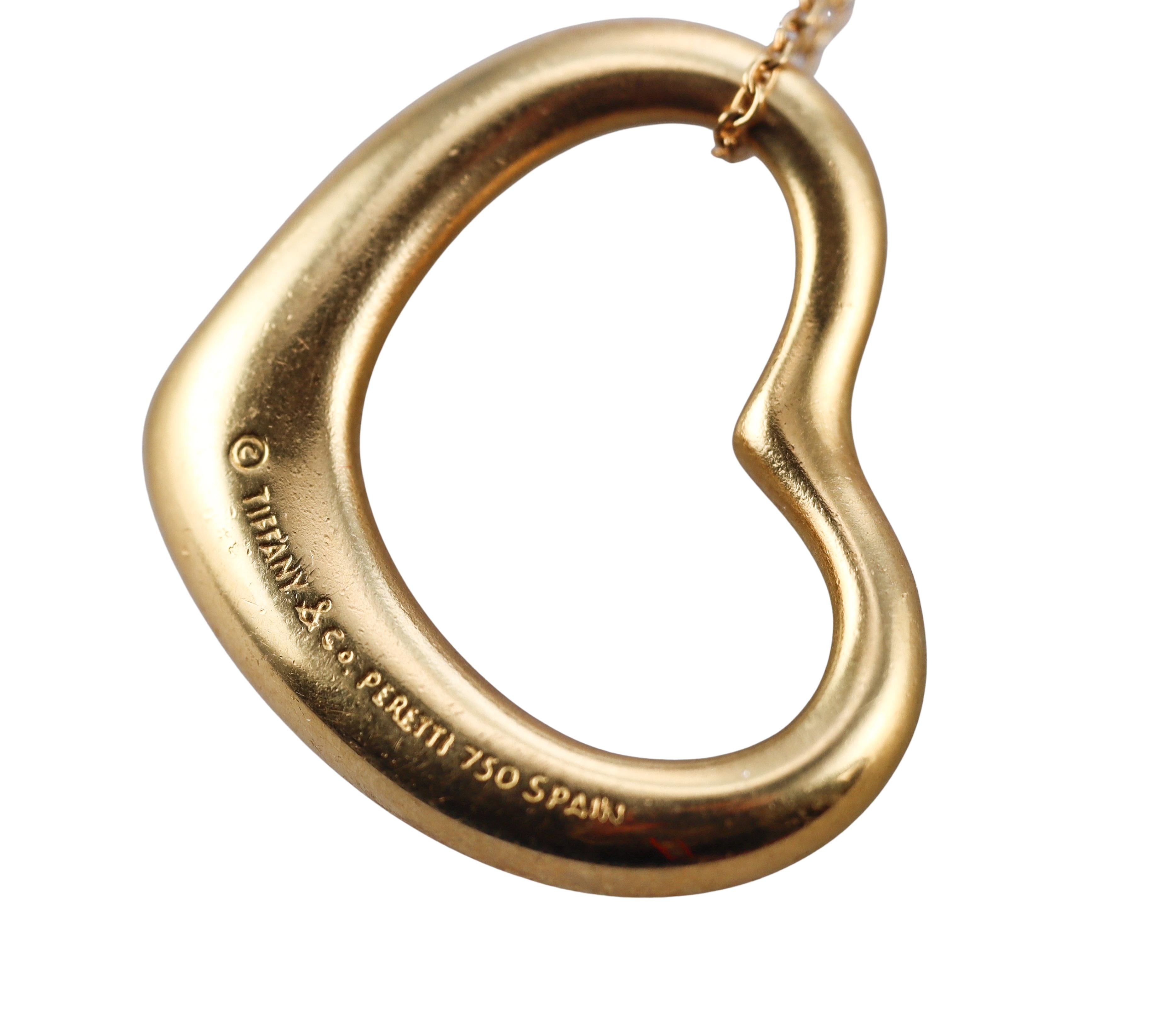 Tiffany & Co Elsa Peretti Open Heart Yellow Gold Pendant Necklace For Sale 1