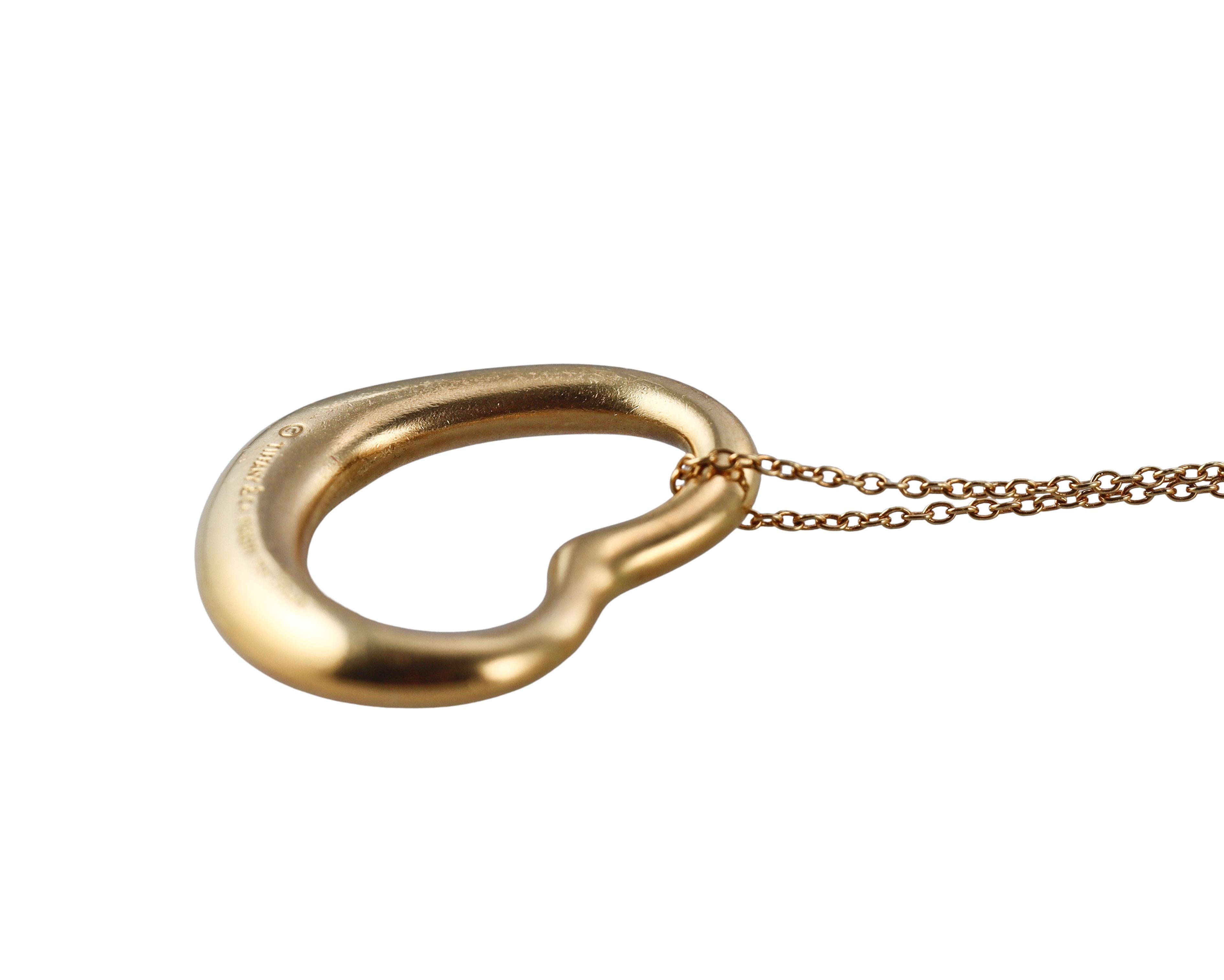 Tiffany & Co Elsa Peretti Open Heart Yellow Gold Pendant Necklace For Sale 2
