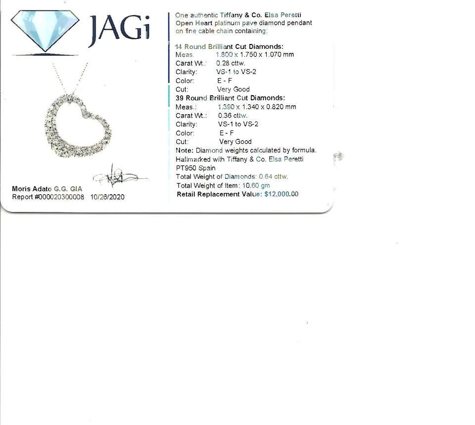 Tiffany & Co. Elsa Peretti, collier à cœur ouvert en platine avec diamants pavés en vente 5