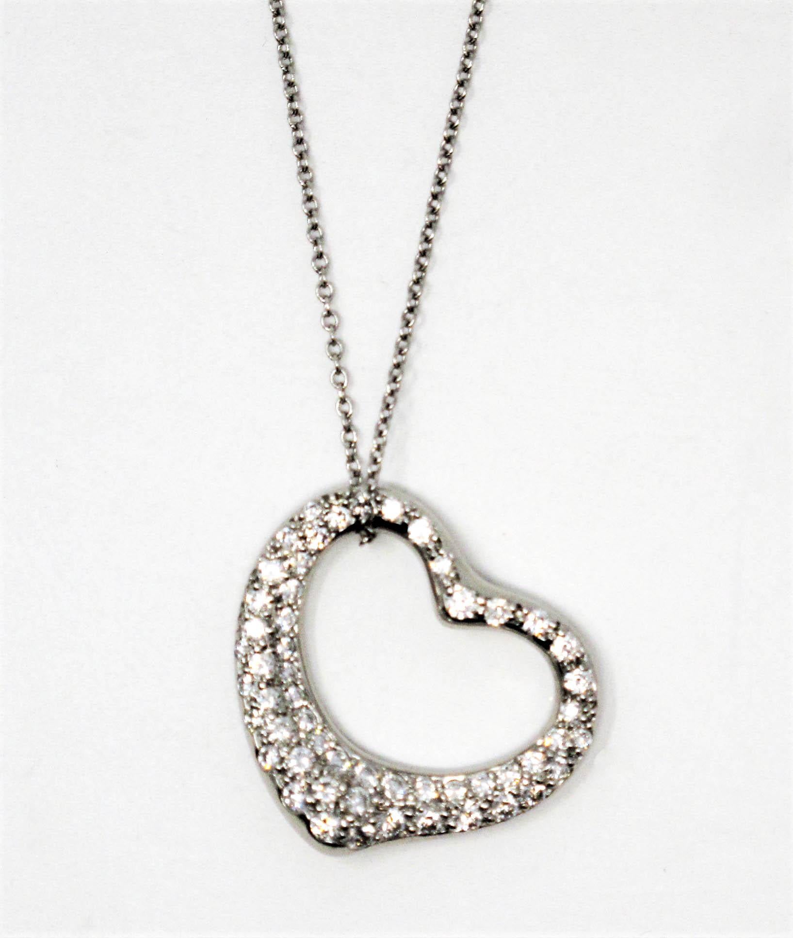Women's Tiffany & Co. Elsa Peretti Pave Diamond Open Heart Necklace in Platinum For Sale