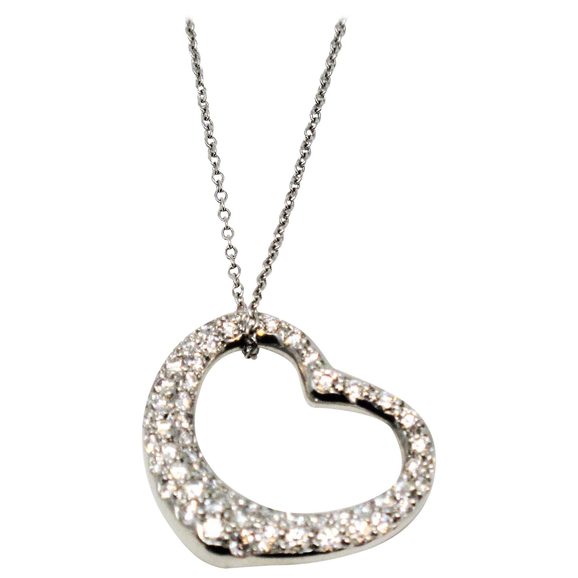 Tiffany & Co. Elsa Peretti Pave Diamond Open Heart Necklace in Platinum For Sale