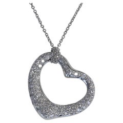 Tiffany & Co. Elsa Peretti Pave Diamond Open Heart Pendant Necklace in Platinum