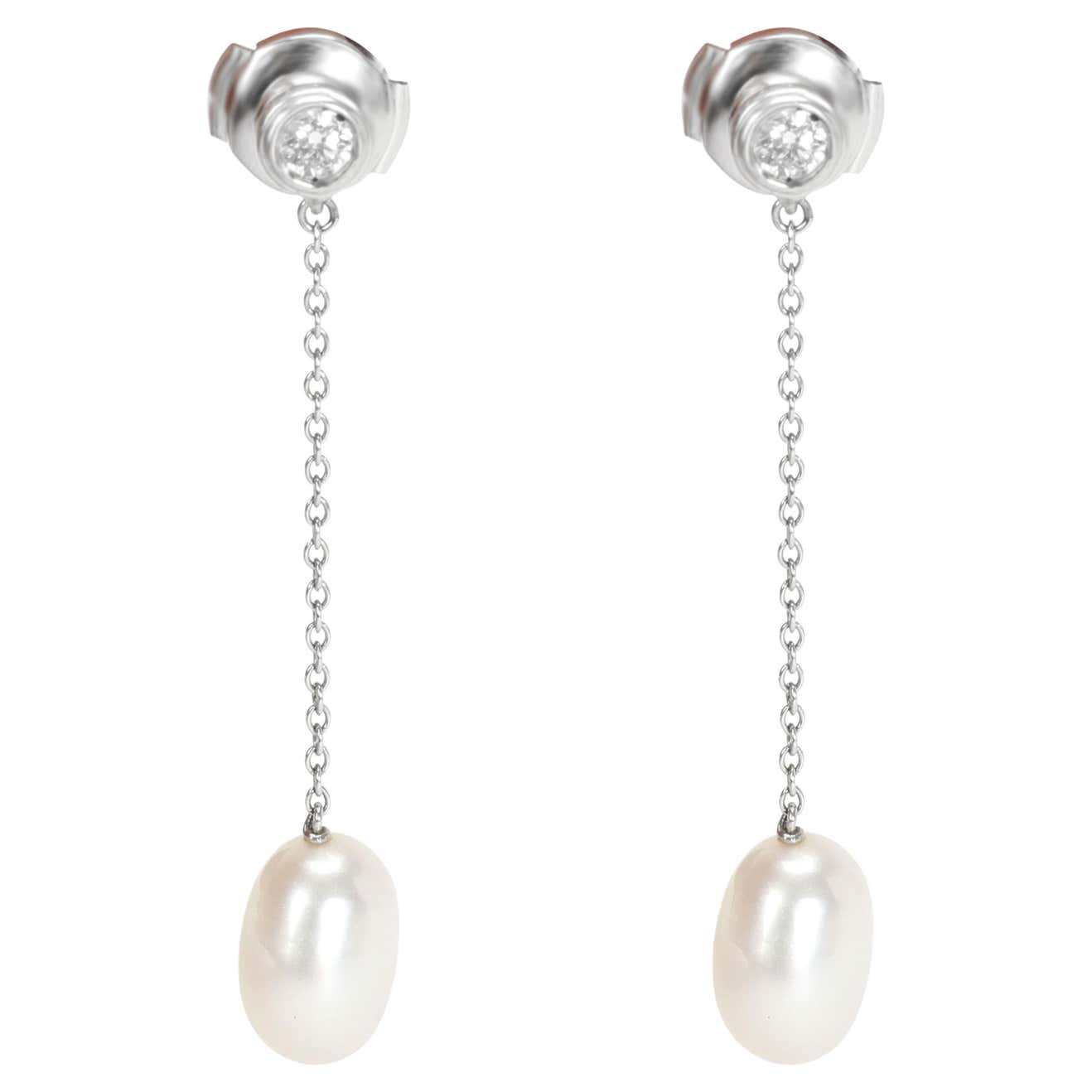 Tiffany and Co. Elsa Peretti Pearl Drop Diamond Earrings in Platinum 0. ...