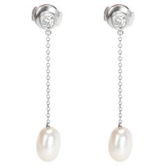 Tiffany & Co. Elsa Peretti Perlen-Tropfen-Diamant-Ohrringe aus Platin 0,2 CTW