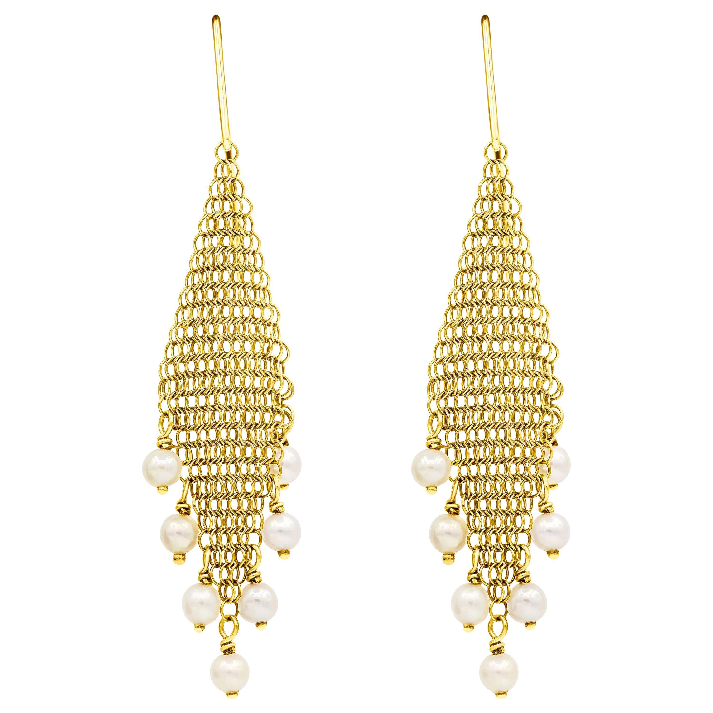 Tiffany & Co. Elsa Peretti Pearl Mesh Fringe Earrings