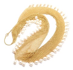 Tiffany & Co. Elsa Peretti Pearl Yellow Gold Mesh Necklace