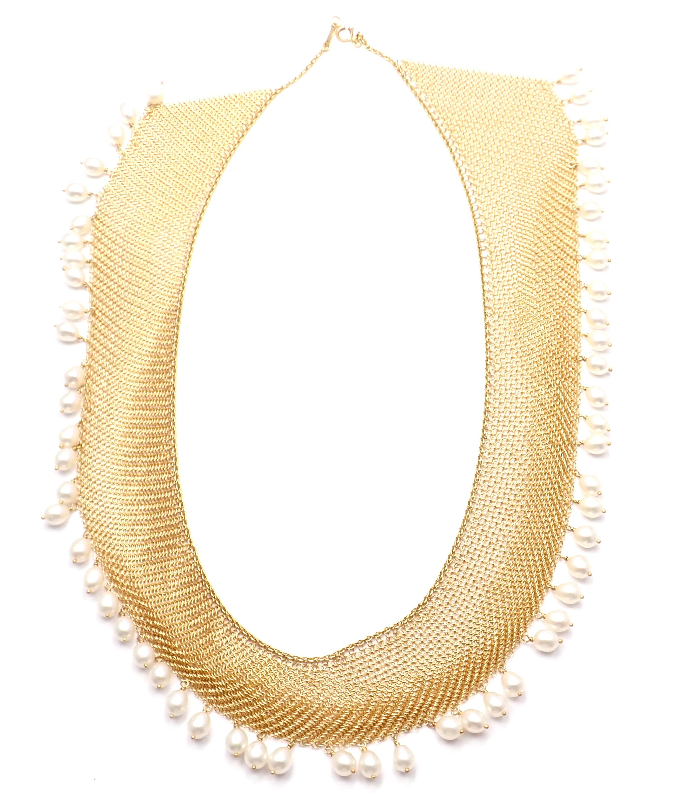 Women's or Men's Tiffany & Co. Elsa Peretti Pearl Yellow Gold Mesh Necklace