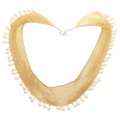 Tiffany & Co. Elsa Peretti Pearl Yellow Gold Mesh Necklace