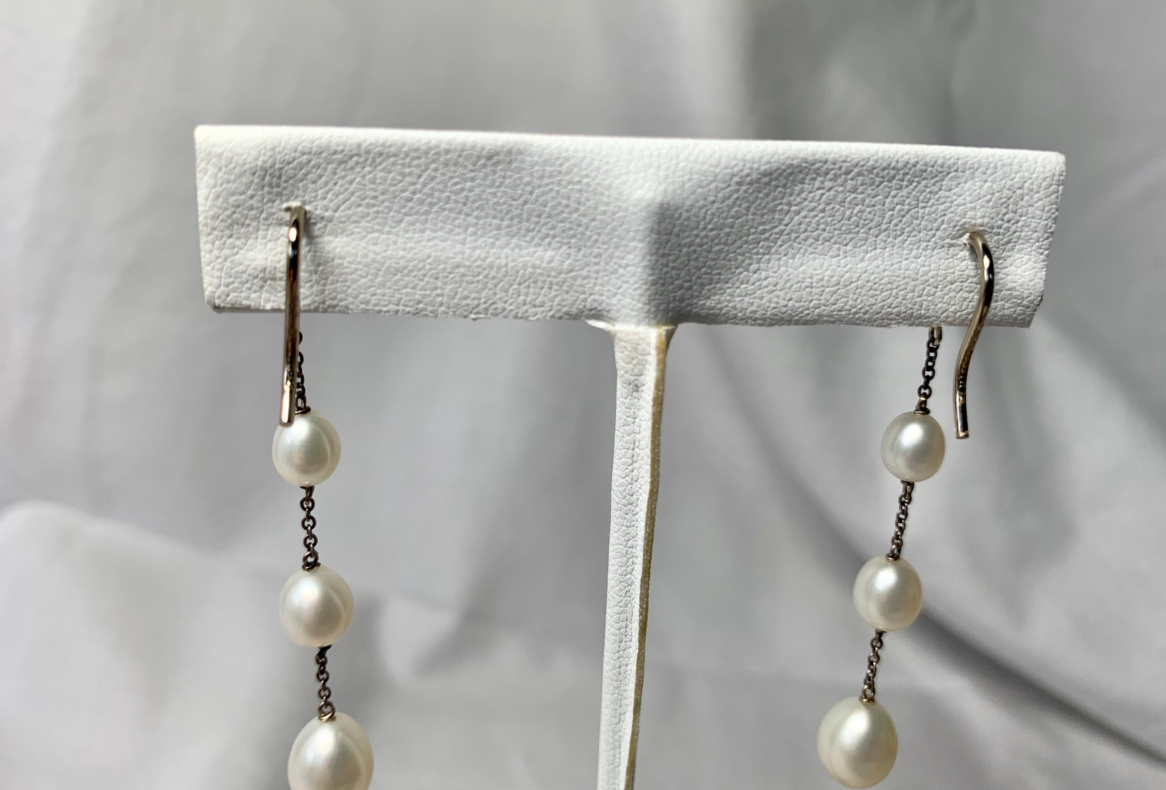 Oval Cut Tiffany & Co. Elsa Peretti Pearls by the Yard Chain Earrings Sterling Silver