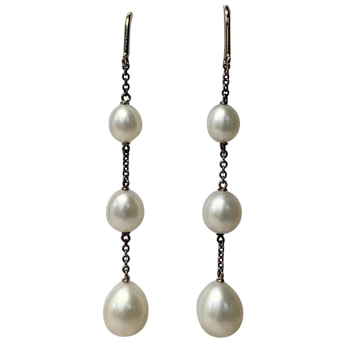 Tiffany & Co. Elsa Peretti Pearls by the Yard Chain Earrings Sterling Silver