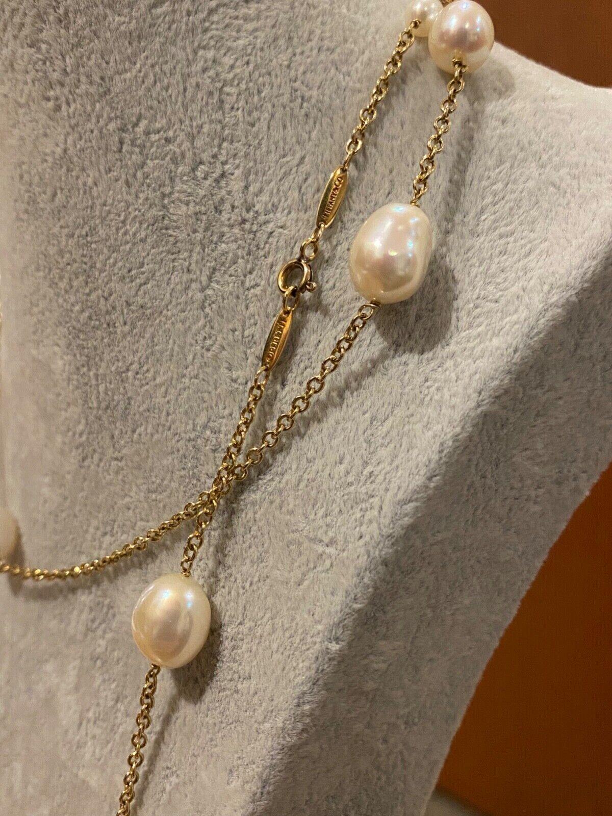 Moderne Tiffany & Co. Collier Elsa Peretti en or jaune 18 carats avec perles au mètre en vente