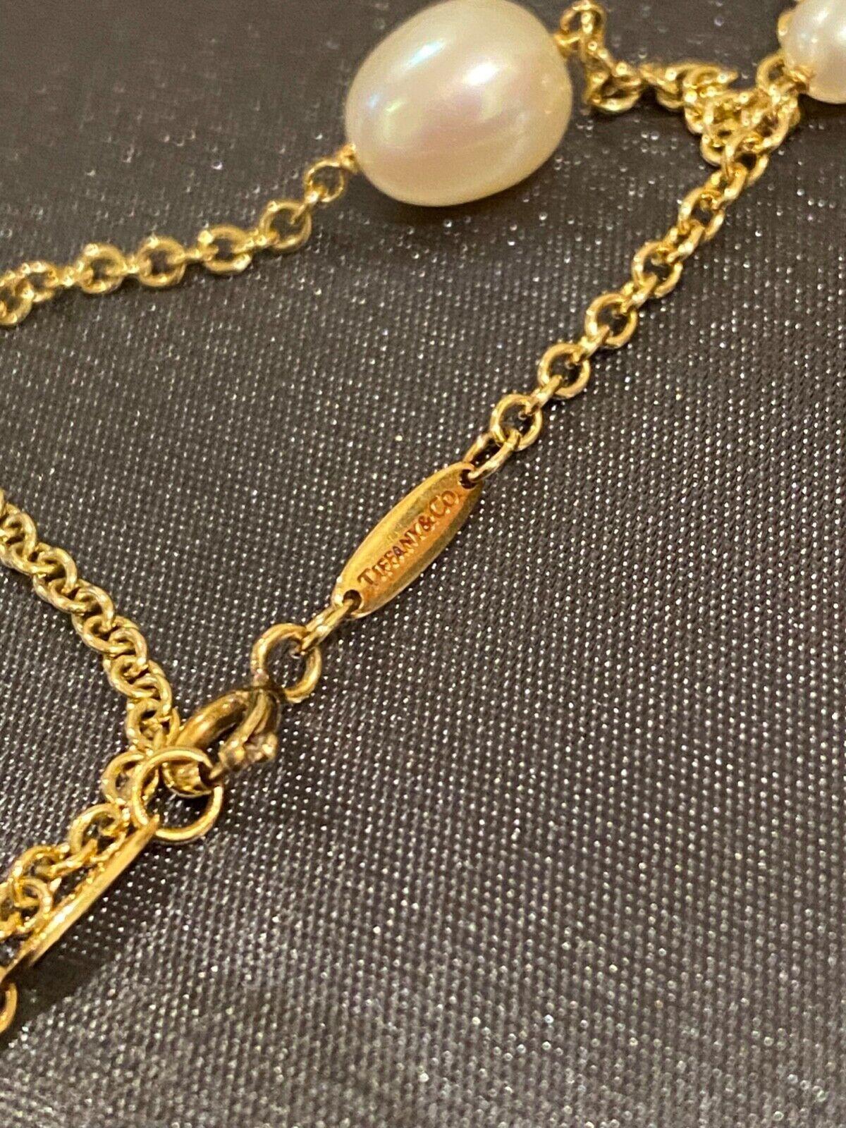 Tiffany & Co. Collier Elsa Peretti en or jaune 18 carats avec perles au mètre Excellent état - En vente à MELBOURNE, AU