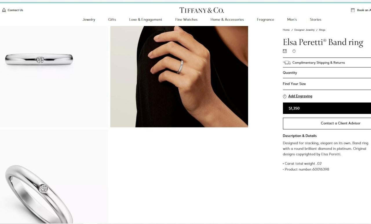 TIFFANY & Co. Elsa Peretti Platinum .02 Diamond Band Ring 7 3