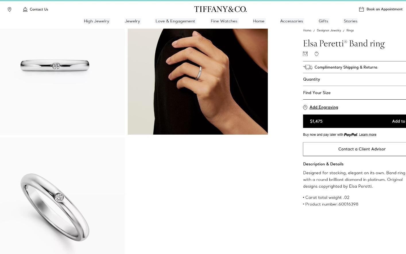 TIFFANY & Co. Elsa Peretti Platinum .02 Diamond Band Ring 7 New For Sale 3