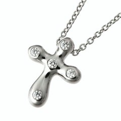 TIFFANY & Co. Elsa Peretti Platinum .05ct Diamond Cross Pendant Necklace