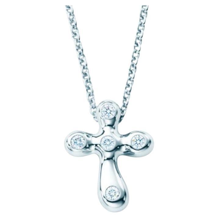 TIFFANY & Co. Elsa Peretti Platinum .05ct Diamond Cross Pendant Necklace  For Sale