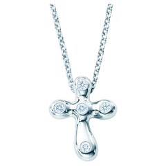 TIFFANY & Co. Elsa Peretti Platin .05 Karat Diamant-Halskette mit Kreuzanhänger 