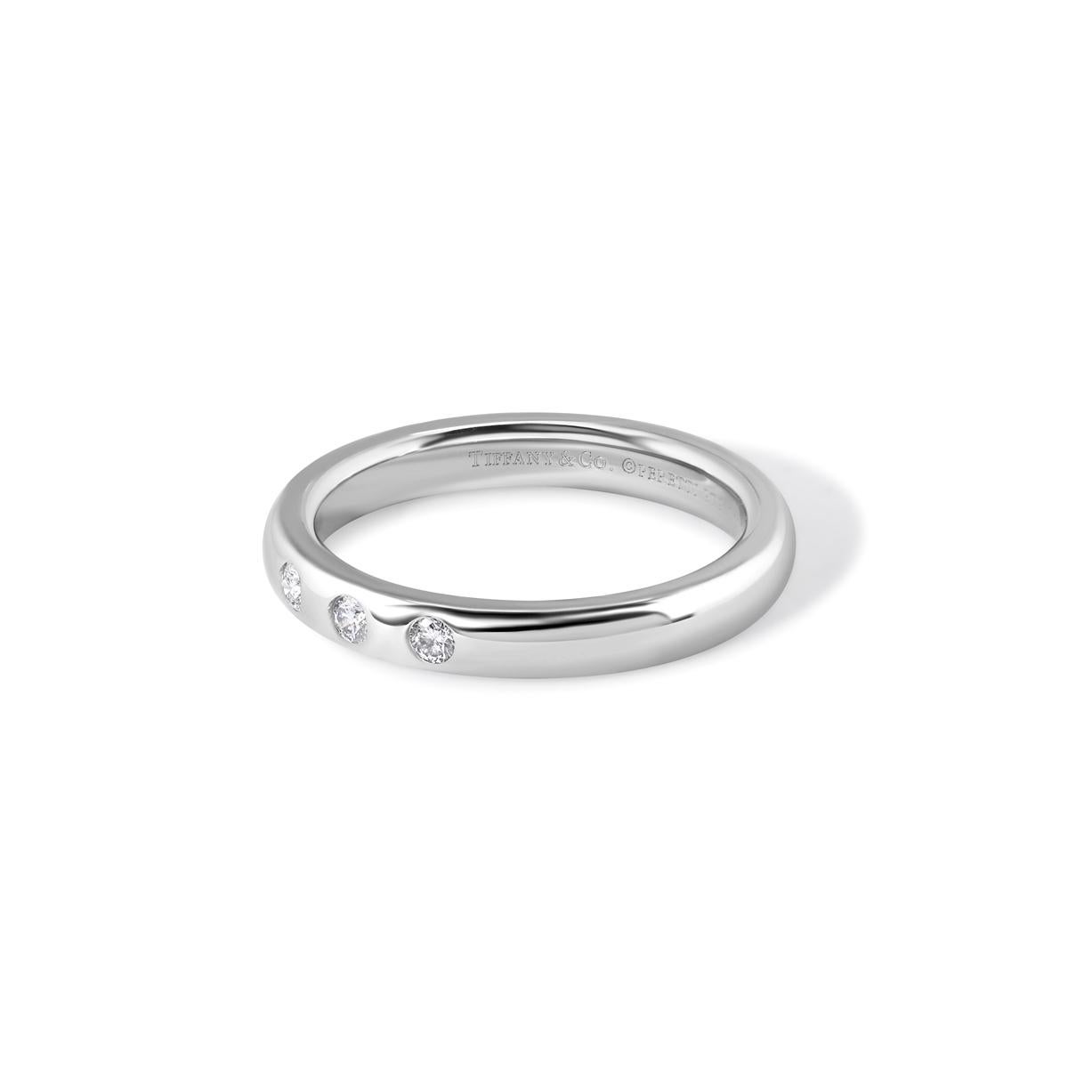 Round Cut TIFFANY & Co. Elsa Peretti Platinum .06ct Diamond Stacking Band Ring 4.5 For Sale