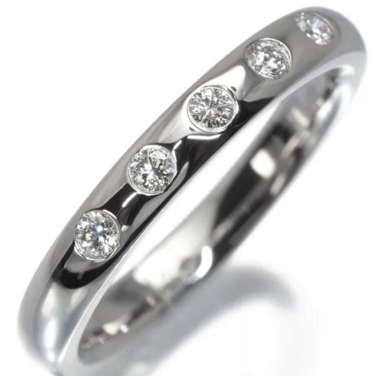Round Cut TIFFANY & Co. Elsa Peretti Platinum .10ct Diamond Stacking Band Ring 5 For Sale
