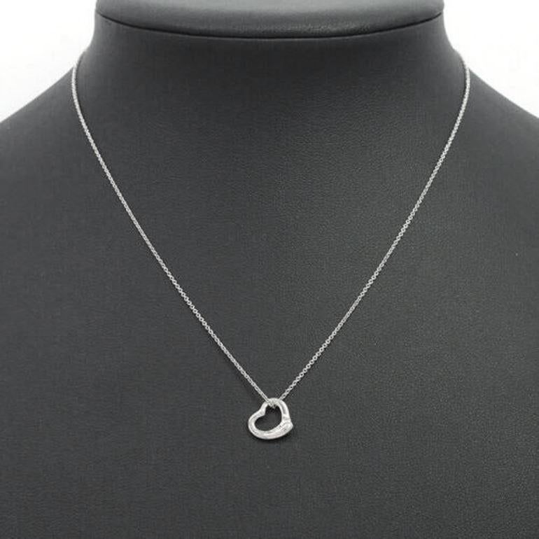TIFFANY & Co. Elsa Peretti Platinum 11mm Open Heart Pendant Necklace For Sale 3
