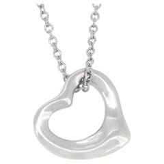 TIFFANY & Co. Elsa Peretti Platinum 11mm Open Heart Pendant Necklace