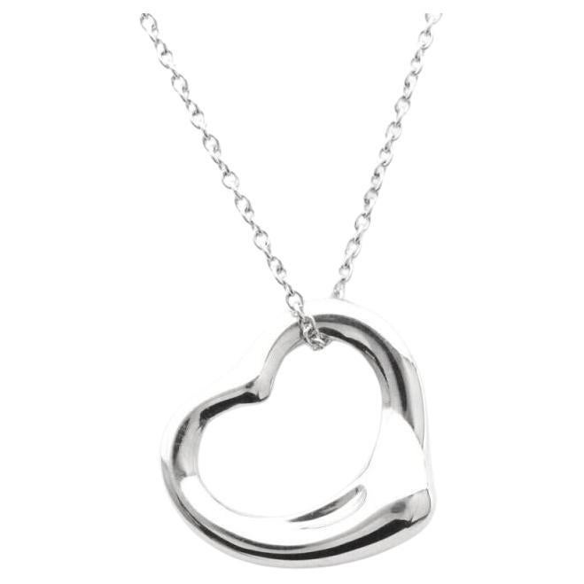 TIFFANY & Co. Elsa Peretti Platinum 16mm Open Heart Pendant Necklace