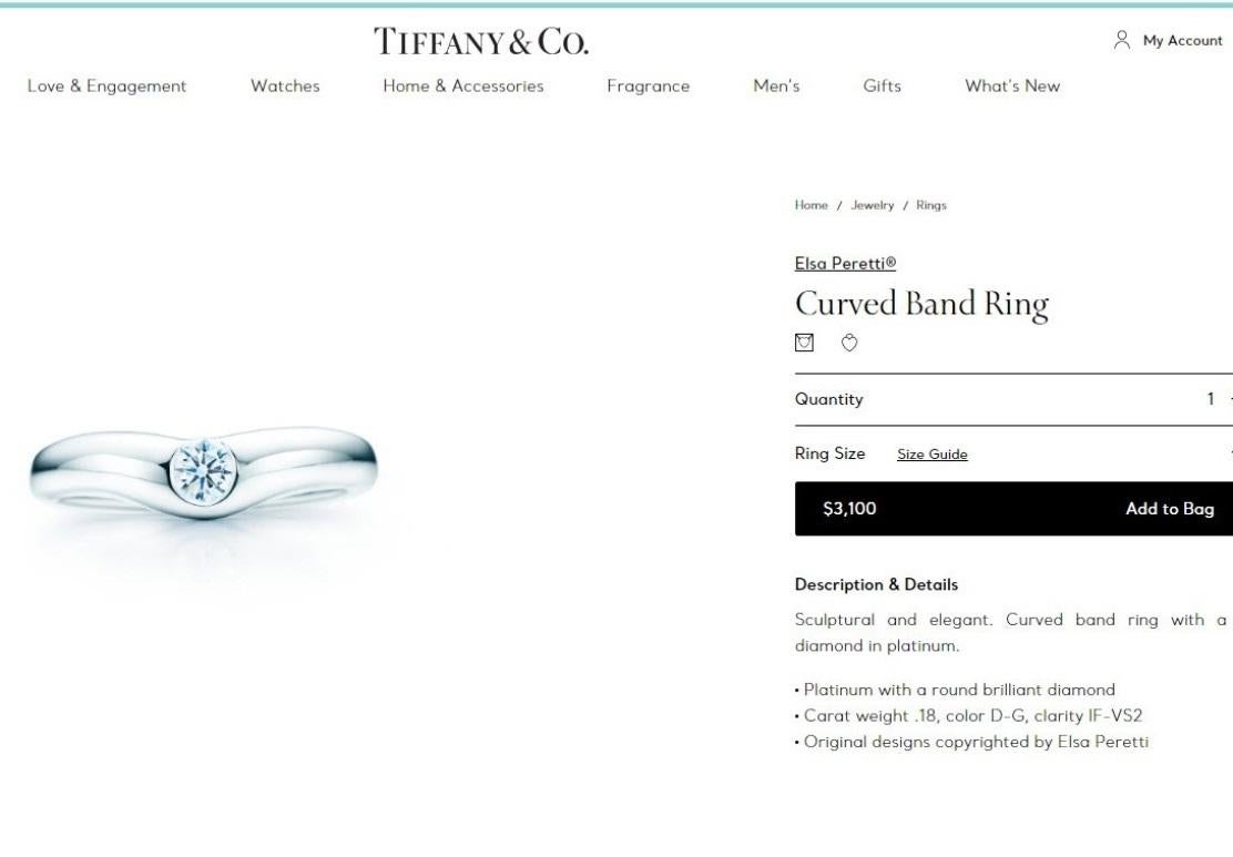 TIFFANY & Co. Elsa Peretti Platinum .18ct Diamond Curved Band Ring 4.5 en vente 3